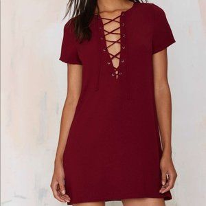 Nasty Gal Short Red Lace-Up Dress